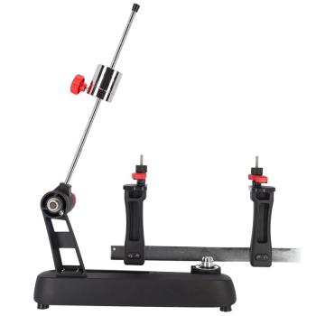 Right side view of the Gamma Momentum 2 stringing machine with 2-point mounting and drop-weight tensioning system